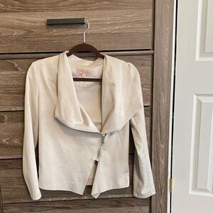 Philosophy Light Cream Asymmetric Zip Draped Collar Jacket